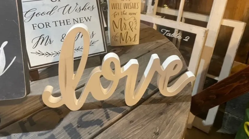 Large “LOVE” Cursive White Wood Table Decor