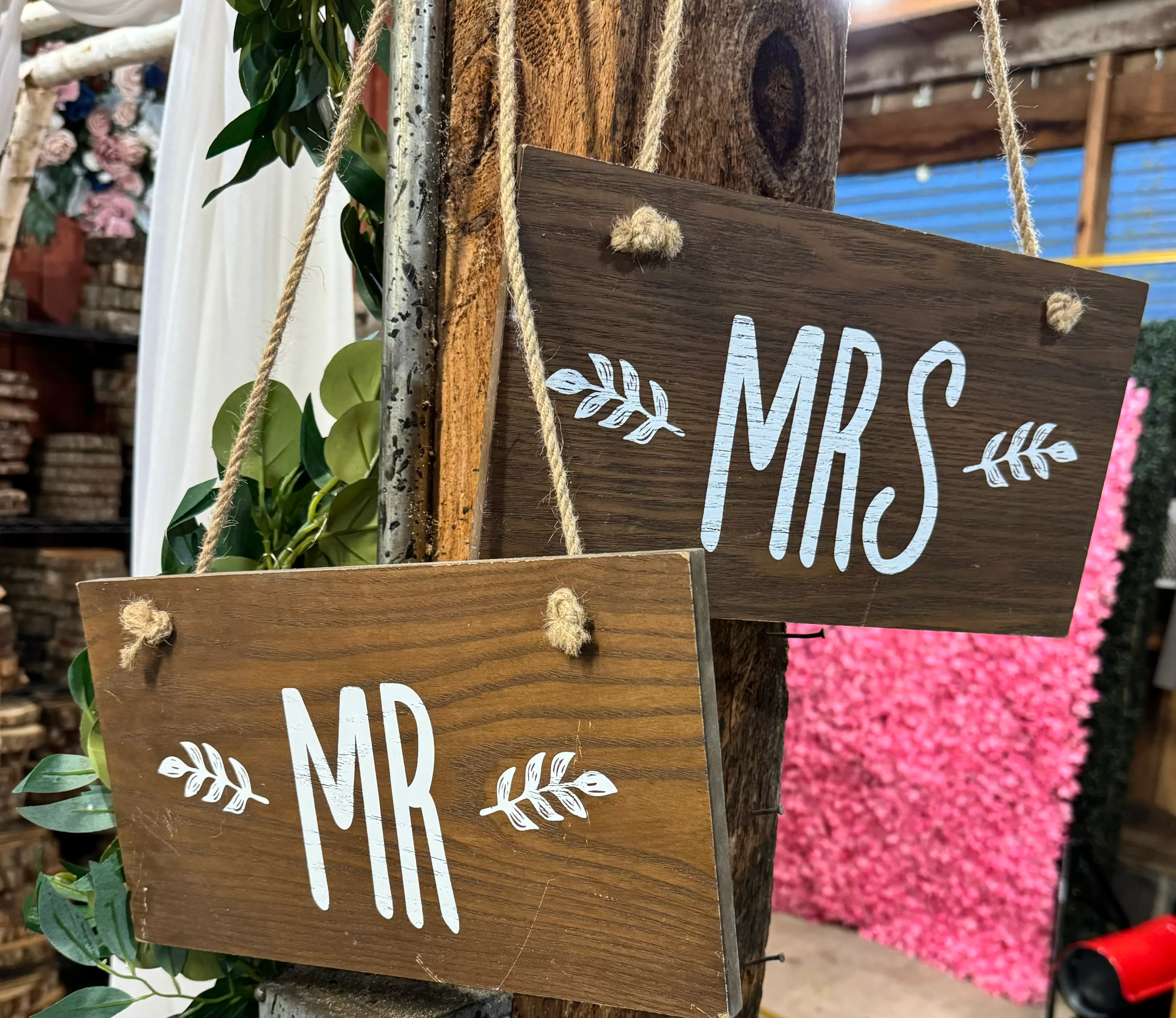 Mr & Mrs Hanging Wood Signs