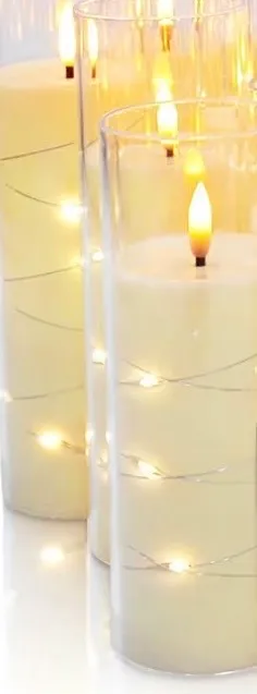 Flameless Pillar Candles with Fairy Lights (set of 3 in 3 different sizes)