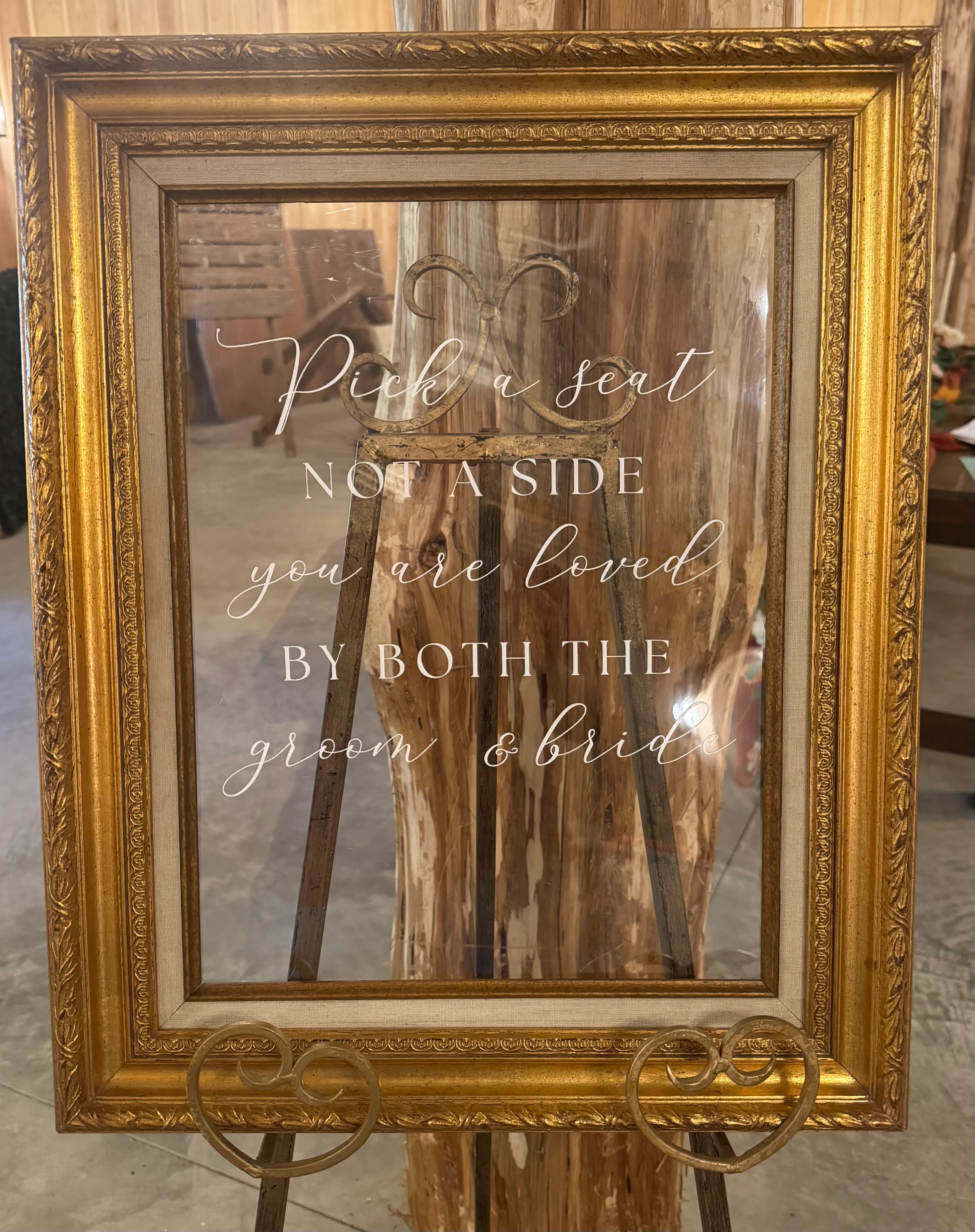 "Pick a Seat Not a Side..." Gold Frame with Plexiglass (22" tall x 18" w)