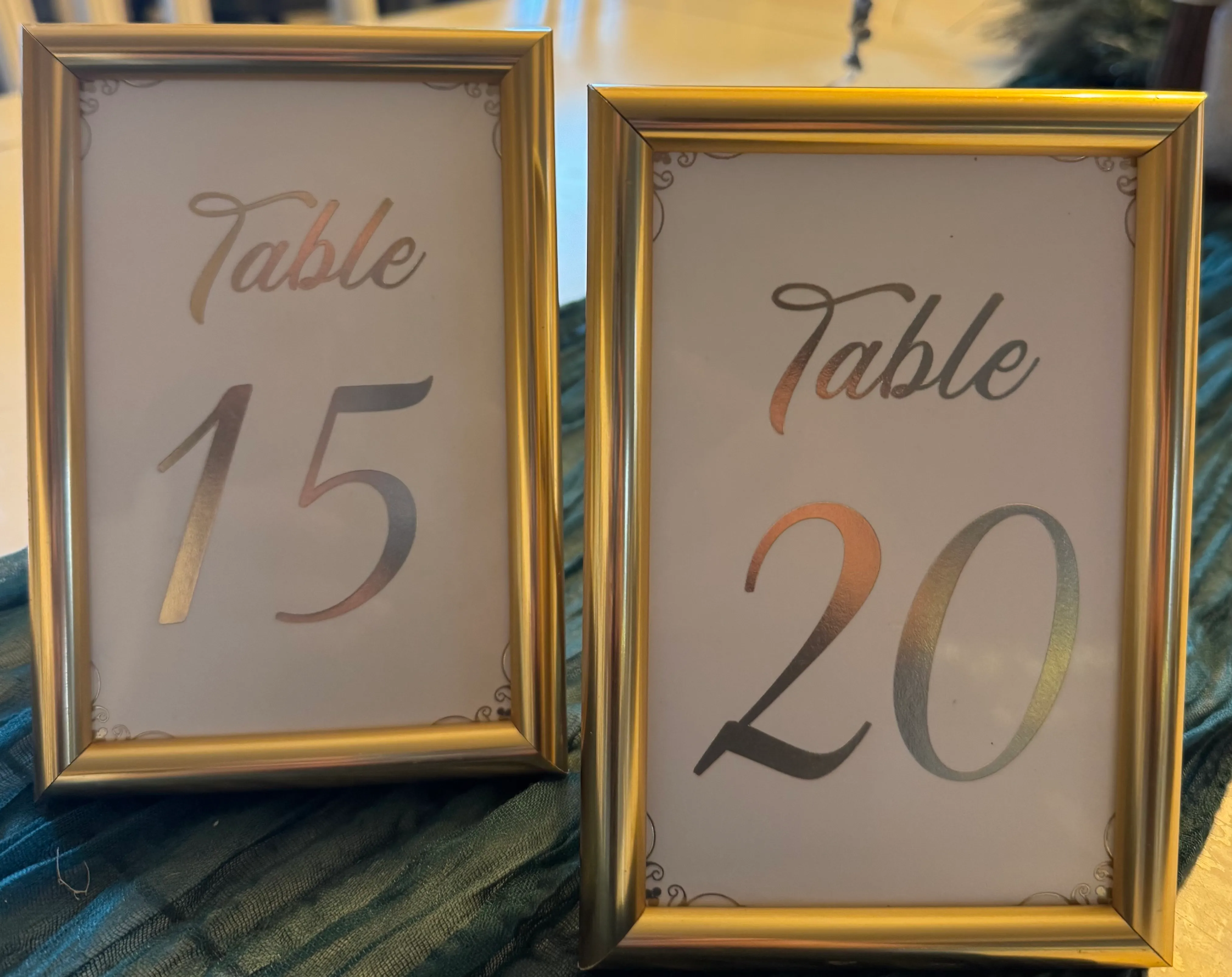 Gold Framed Table Numbers with Gold Writing (1-20)