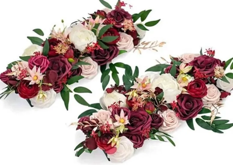 Ling’s Moments Romantic Marsala & Blush 2-piece Centerpiece Flower Arrangements 
