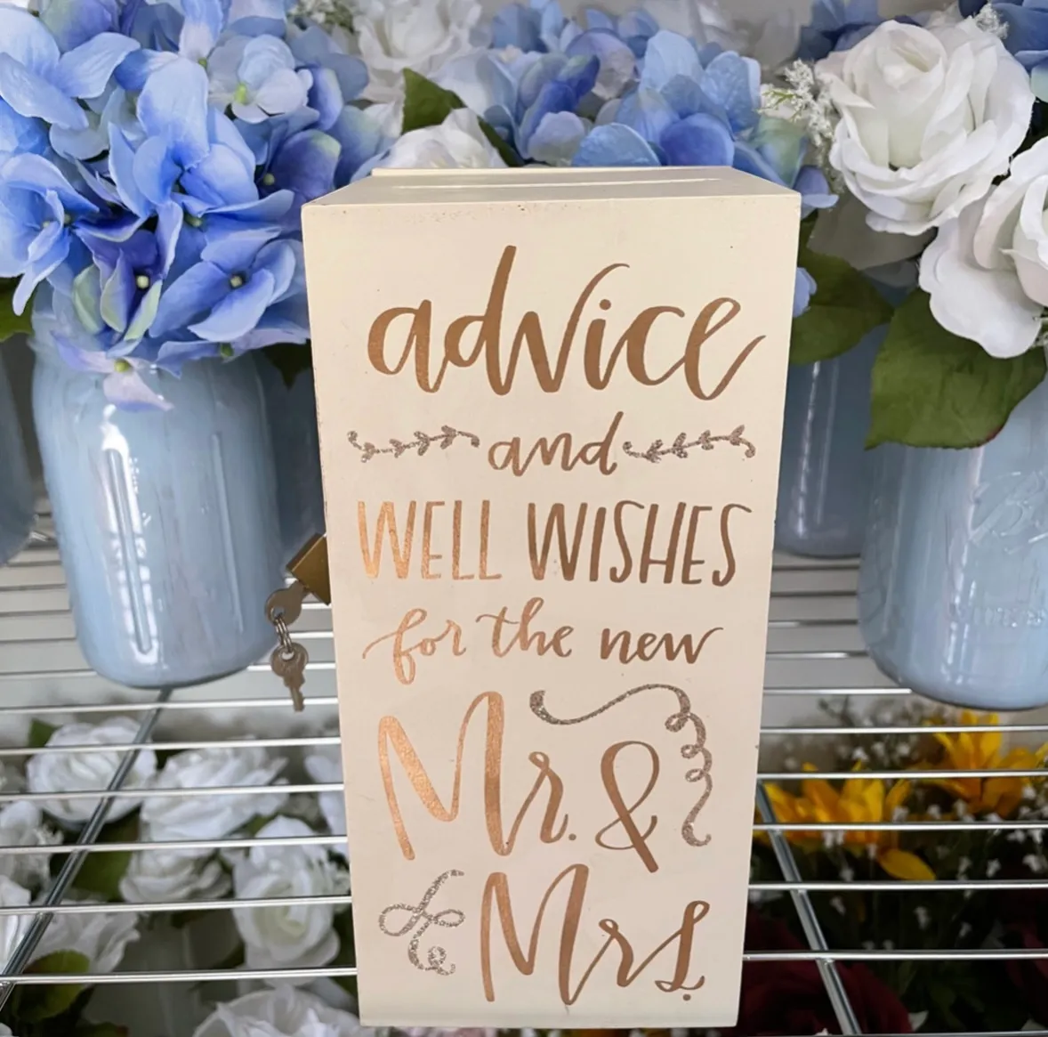 “Advice and Well Wishes for the new Mr. & Mrs.” Box with Lock and Key