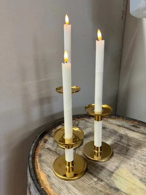 Sets of 3 White & Gold Candlestick Holders