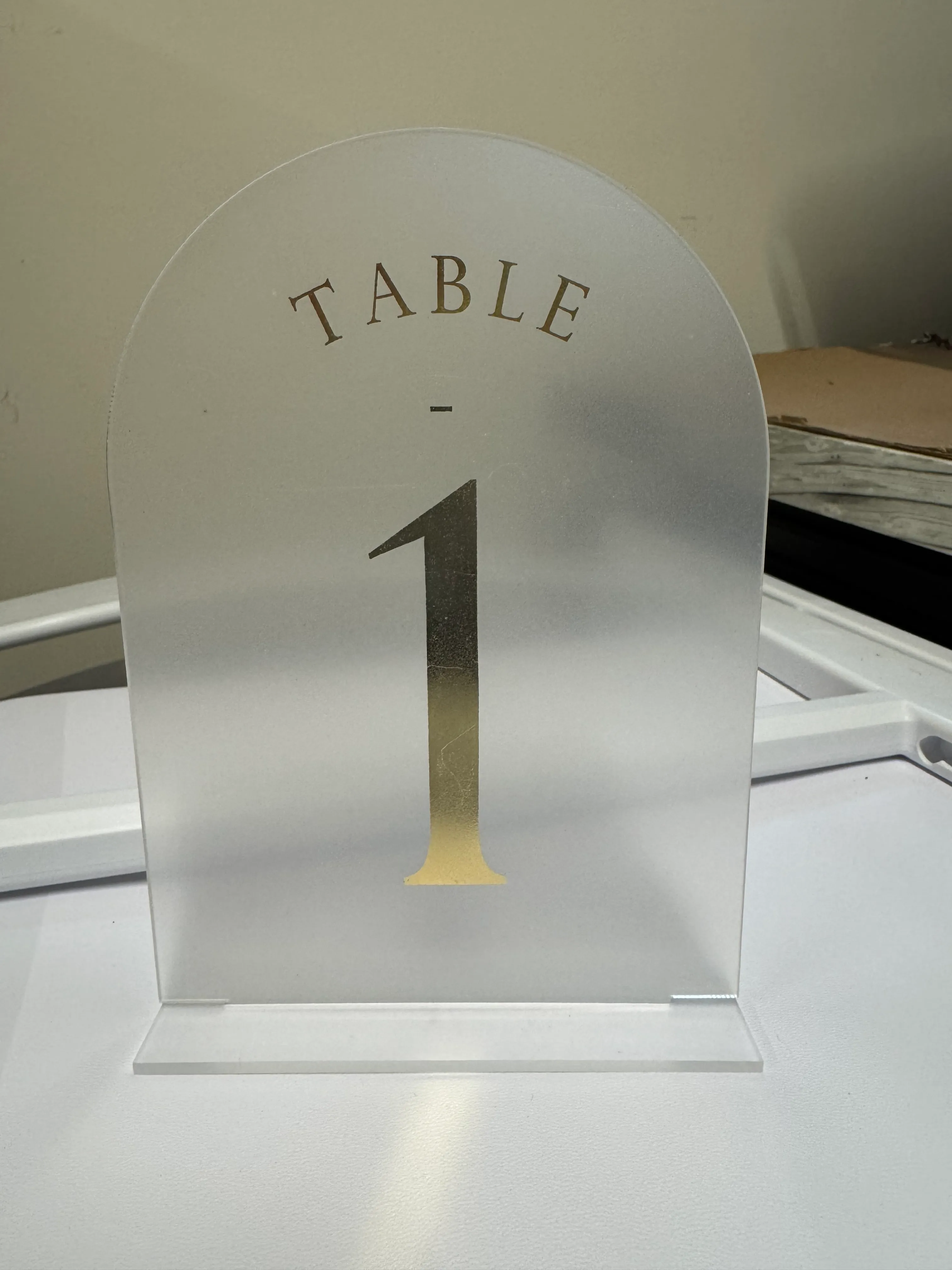 Acrylic Table Numbers with Gold Lettering (1-12)