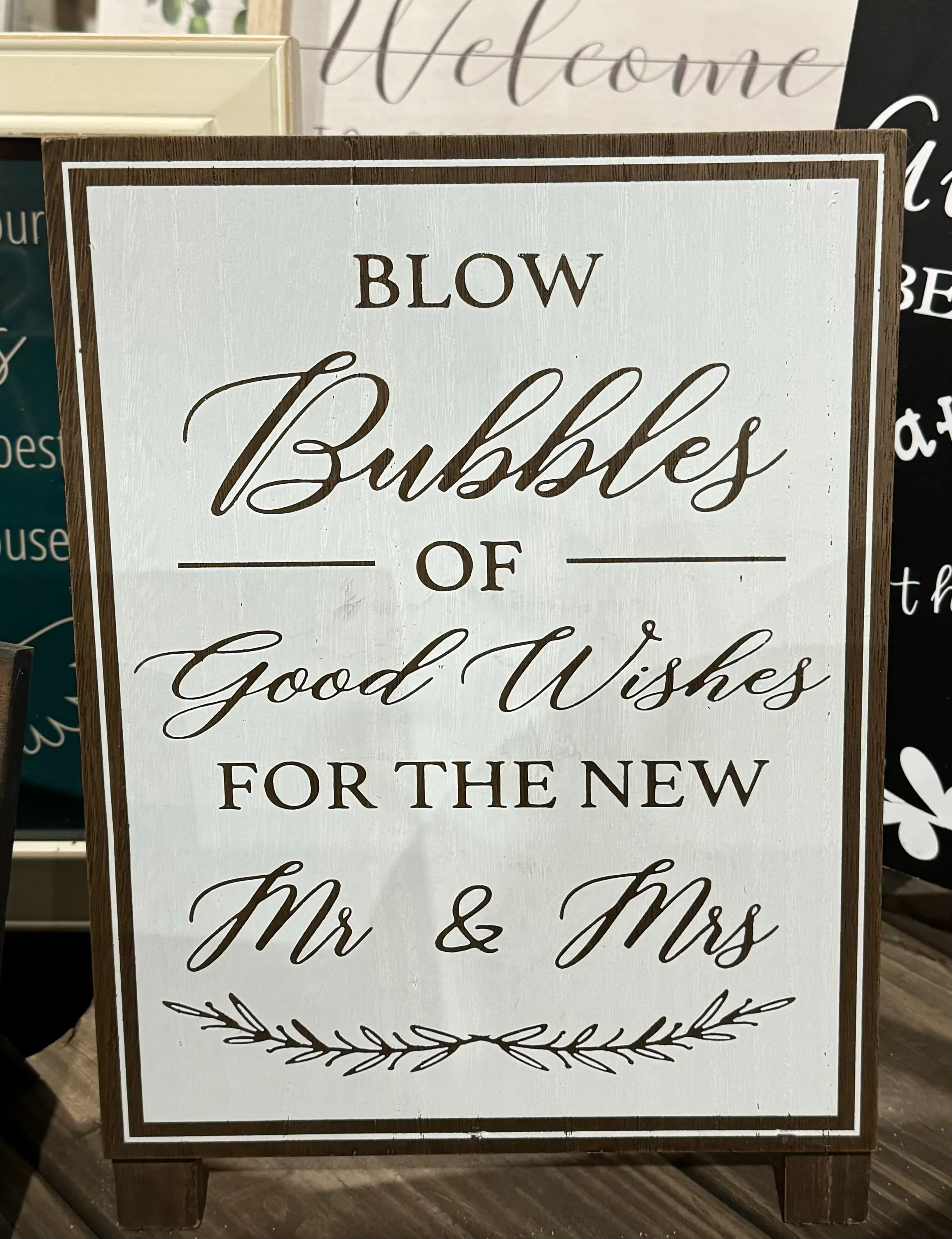 “Blow Bubbles of Good Wishes for the New Mr & Mrs” Small Easel