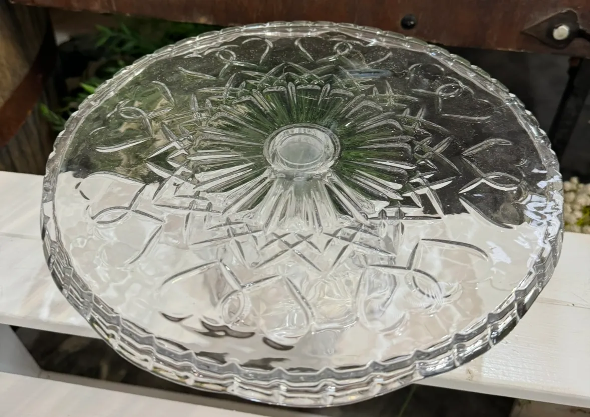 Glass Cake Stand with Hearts (measures 10.5” across)