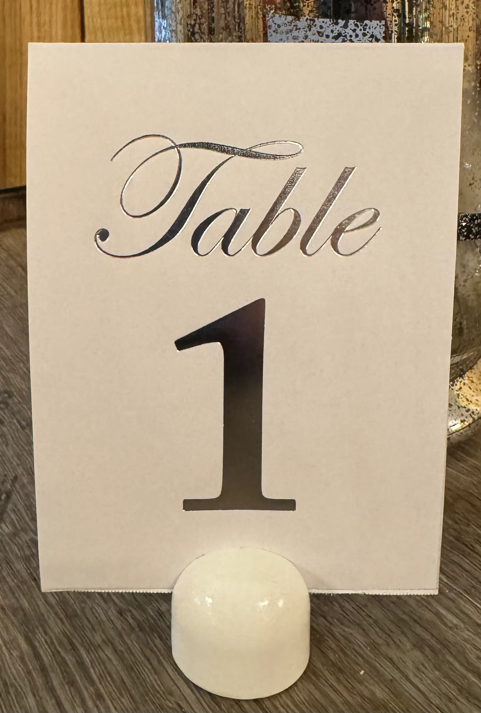 White & Silver Table Number Cards with White Stands (1-20)