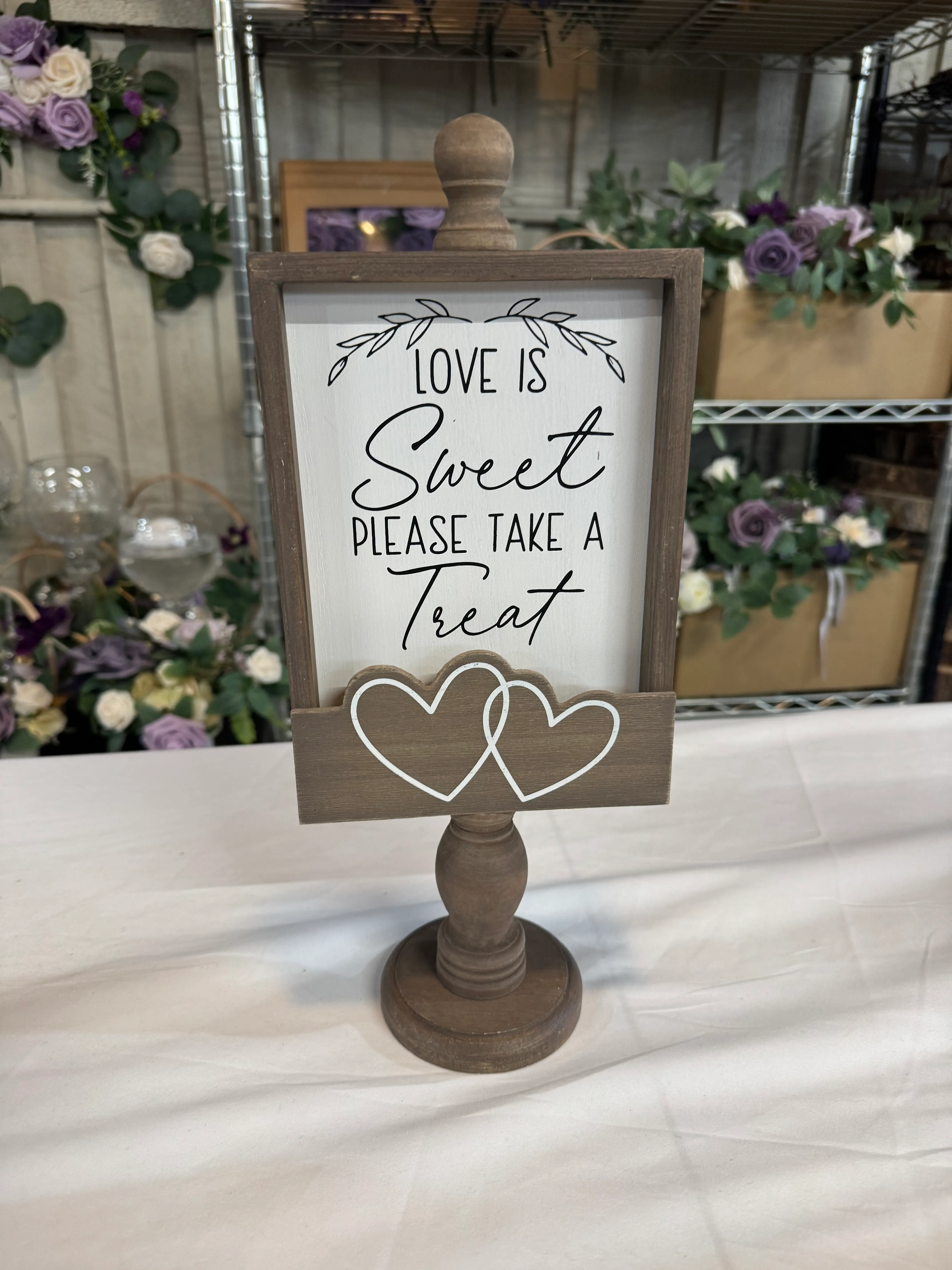 “Love is Sweet Please Take a Treat” Wood Sign with Hearts