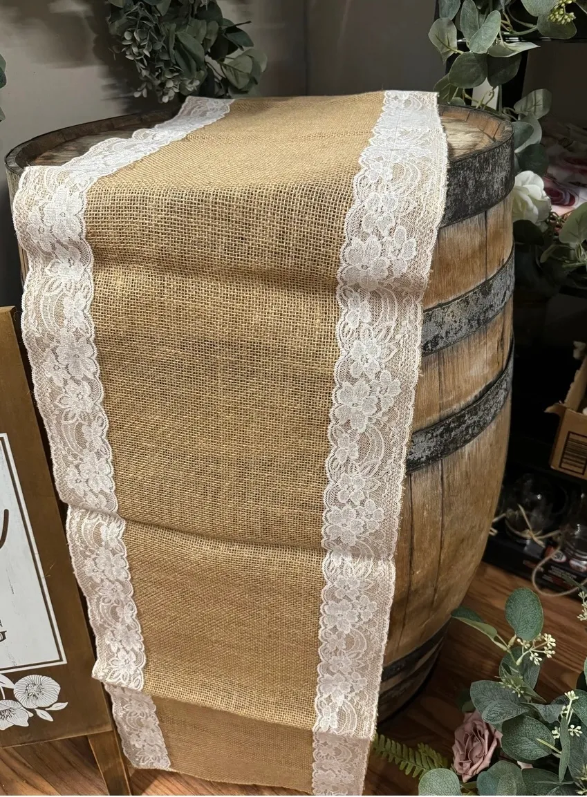 Dark Burlap Table Runners (Lace Outside)
