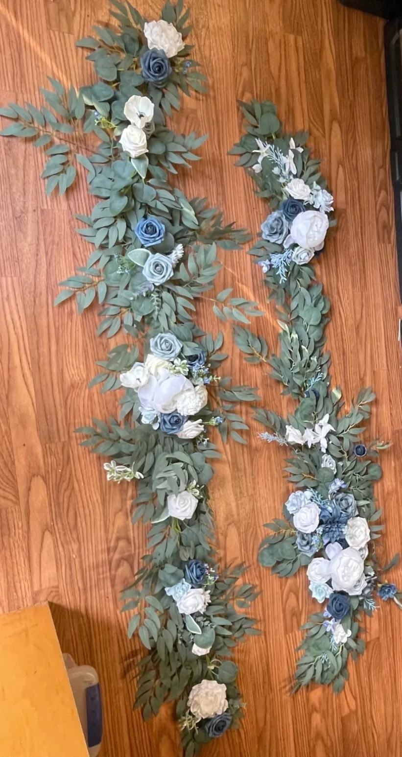 6’ Ling’s Dusty Blue Flower Garland/Swag & 2 Matching Dusty Blue Arch Swags