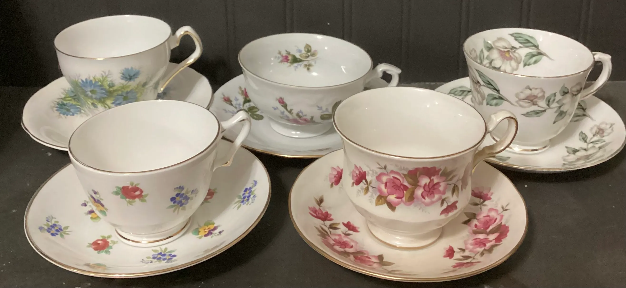 Mismatched China Teacups with Saucer