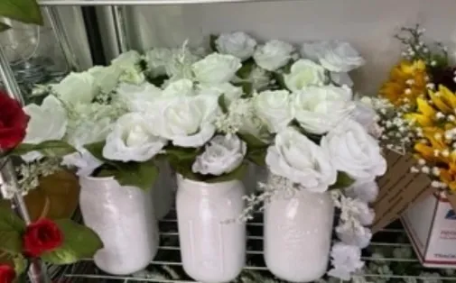 White Flowers in White Milk-Painted Mason Jars