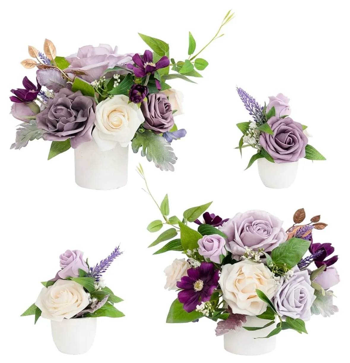 Ling’s Moments Centerpiece Flowers with Vase in Lilac & Gold