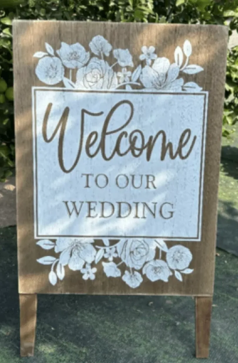 “Welcome to Our Wedding” White Wood Easel