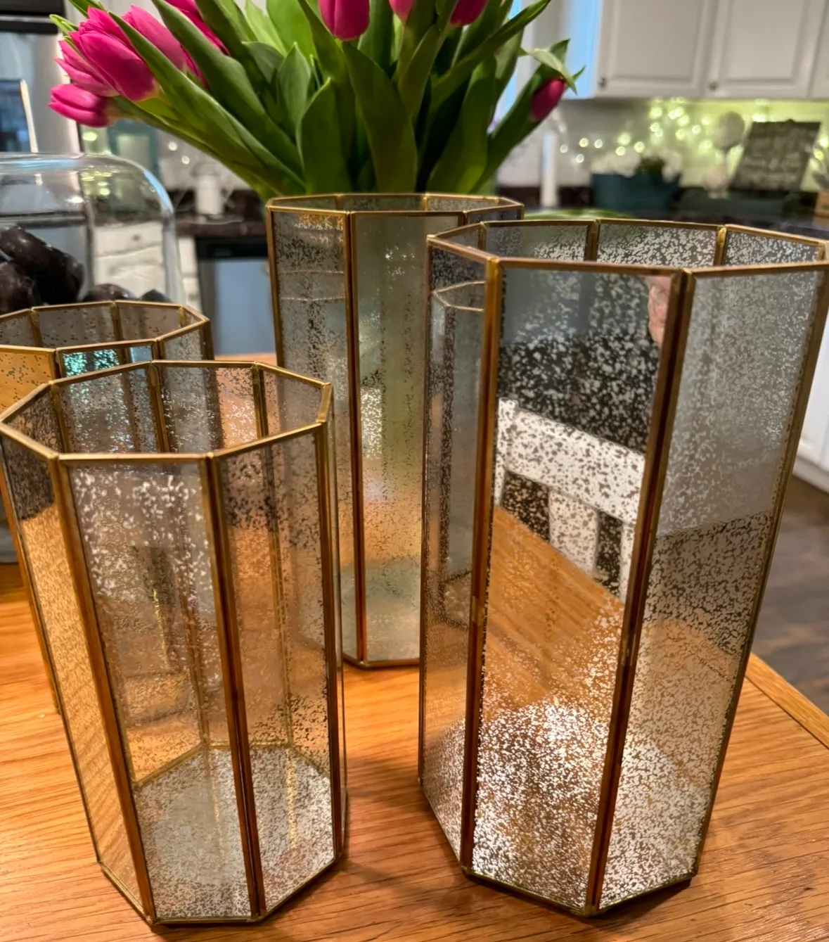 8” Tall Gold Octagon Vases