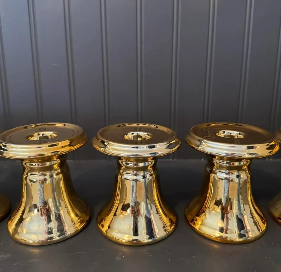 Gold Wide Candlestick Holders
