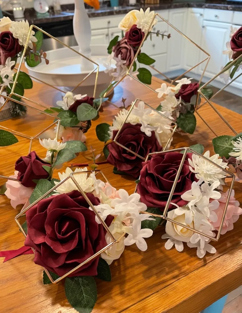 Dusty Rose & Cream Flowers in Gold Cubes