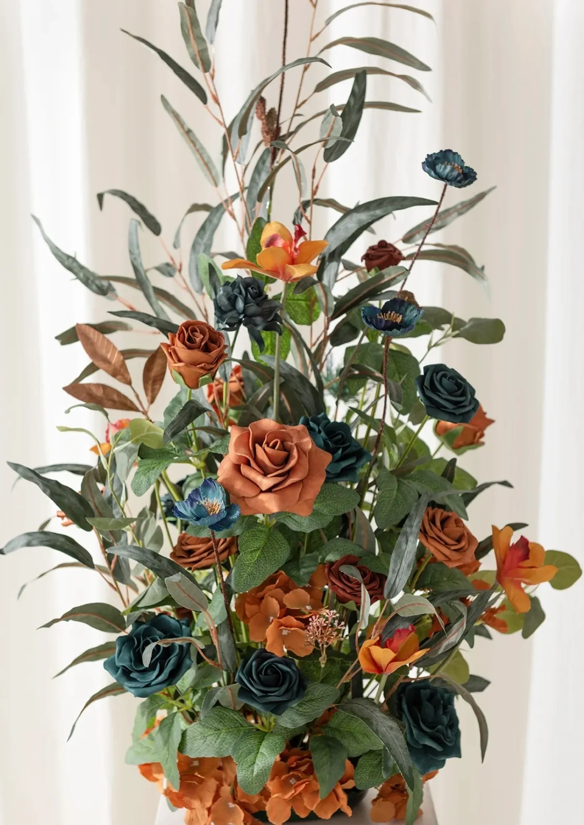 Alter Decor Freestanding or Barrel Arrangement Flowers in Dark Teak & Burnt Orange