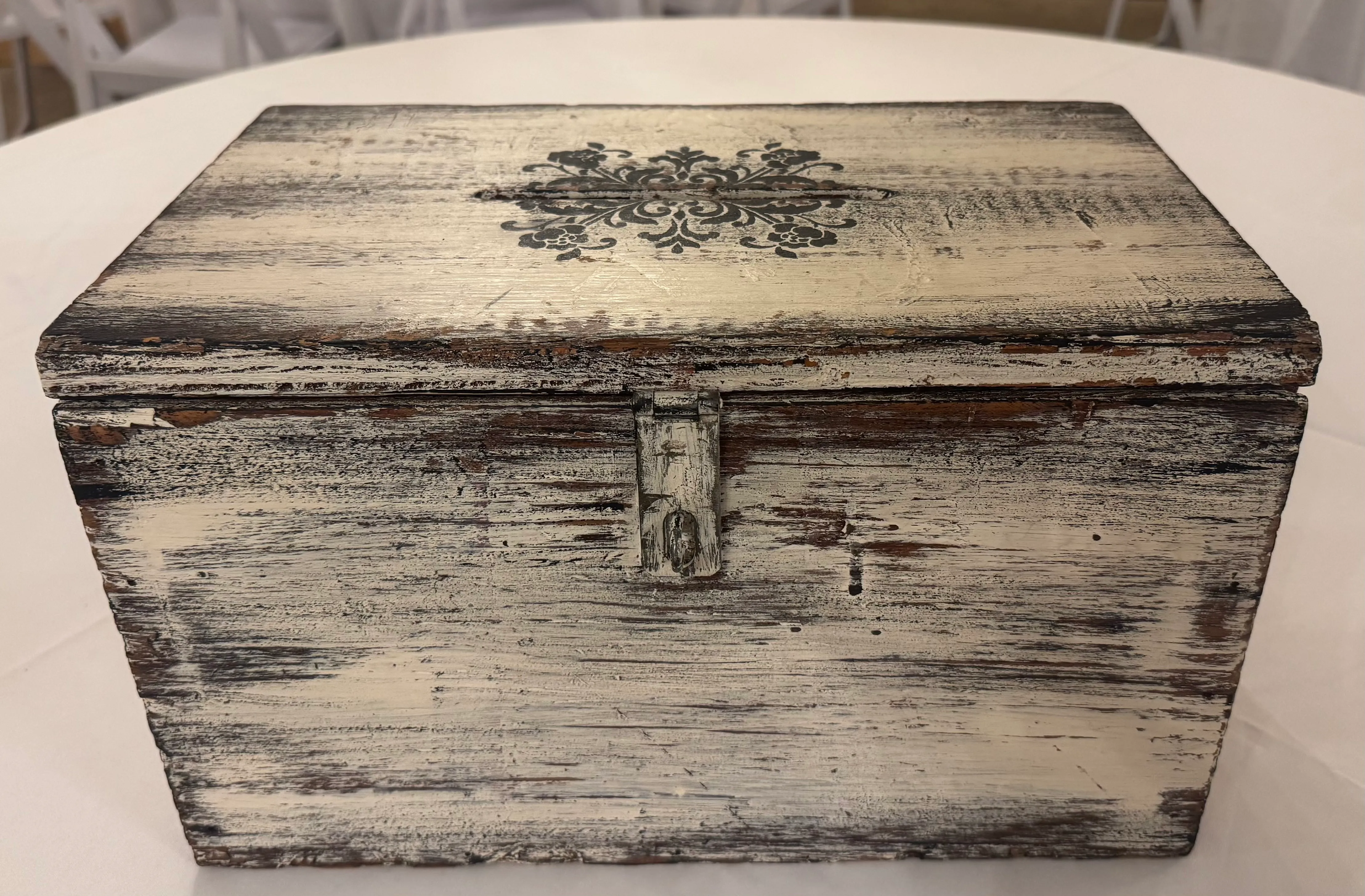 Antique White Wood Card Box (9" tall x 15" wide)