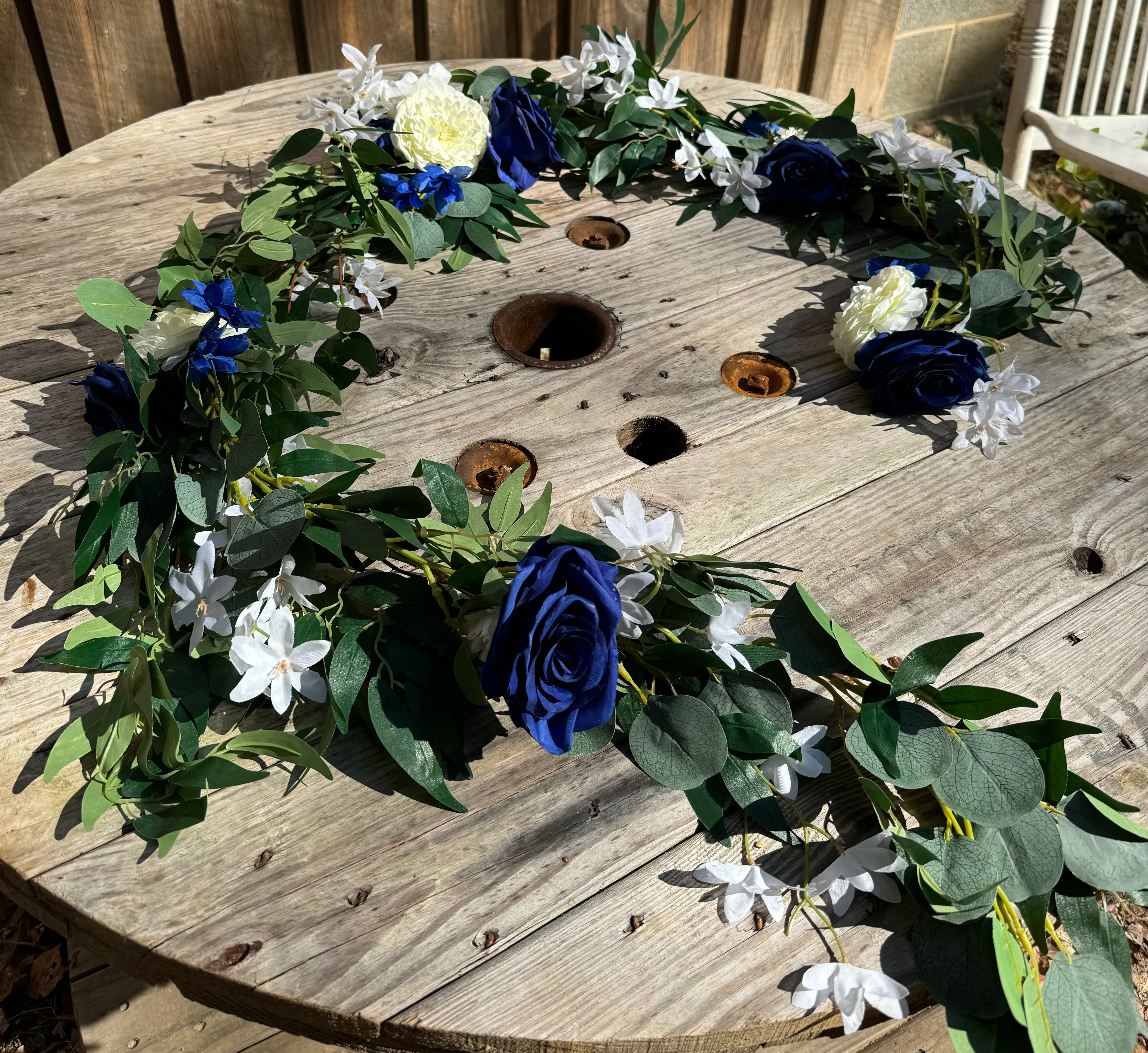 6’ Navy & White Flower Garland 