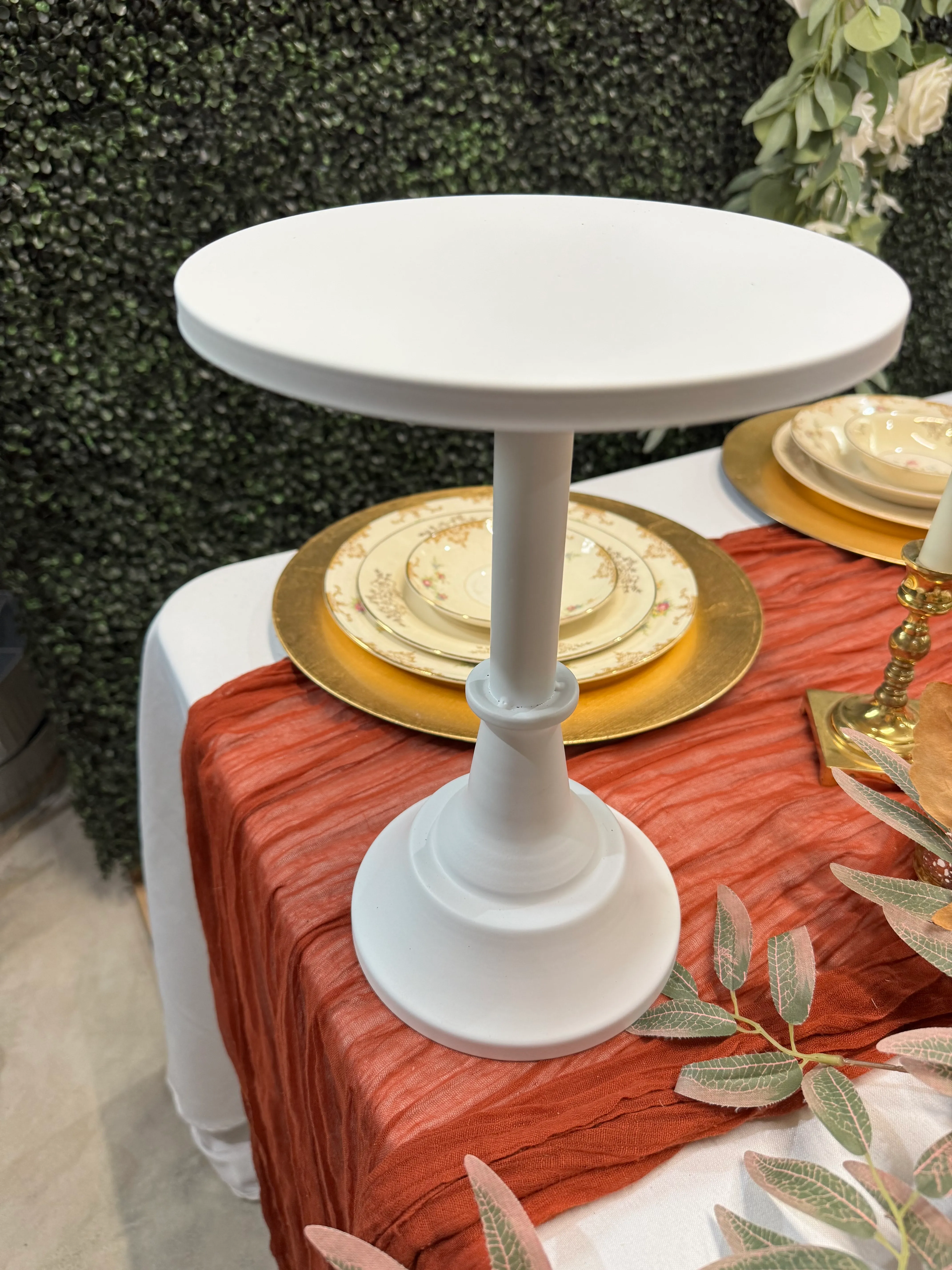 White Metal Cake Stand (11" tall x 7.5" wide)