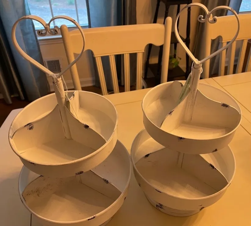 White 2-Tier Sectioned Treat Stands