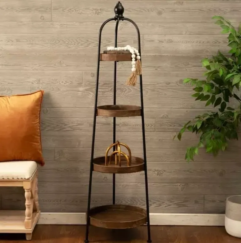 Brown & Black Industrial 4-Tier Round Shelf (Measures 5ft.6in. tall x 1ft.7in. wide)