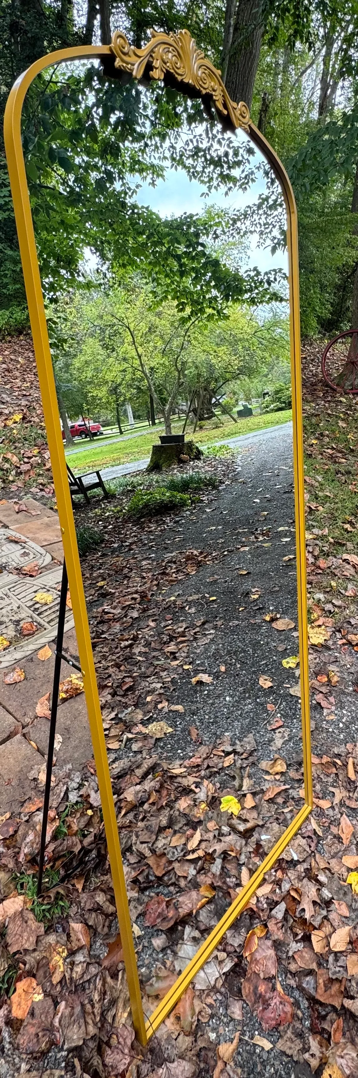 Large Gold Mirror with stand (Measures 5ft.11in. tall x 2ft.4in. wide) 