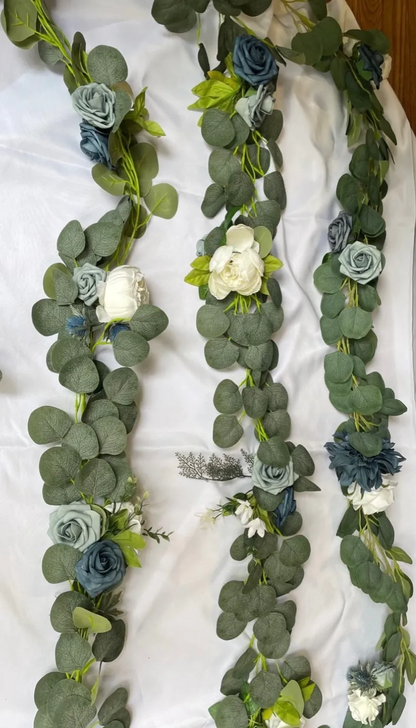 6’ Ling’s Dusty Blue & Ivory Garlands