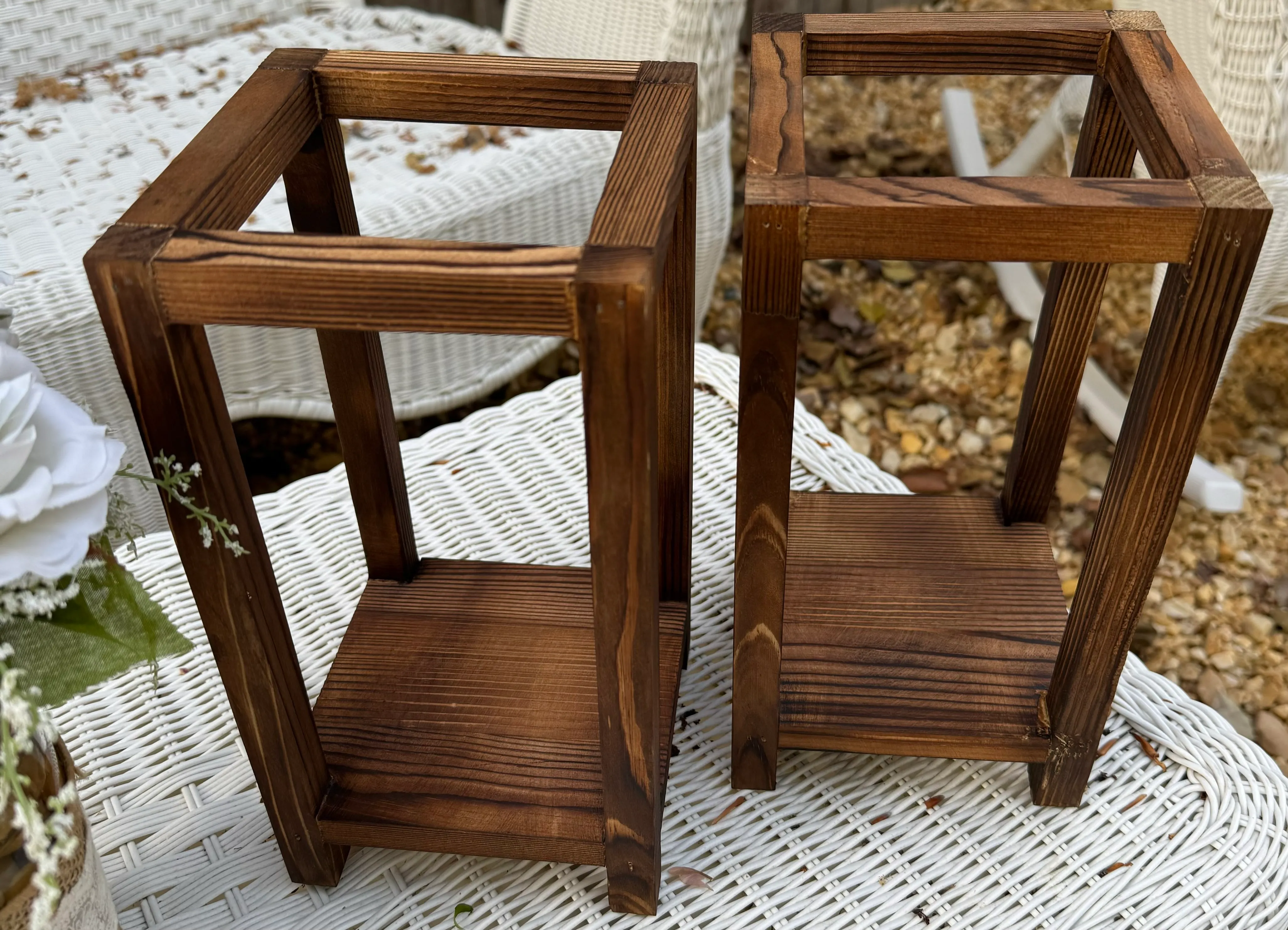 Stained Wood Open Top Lanterns