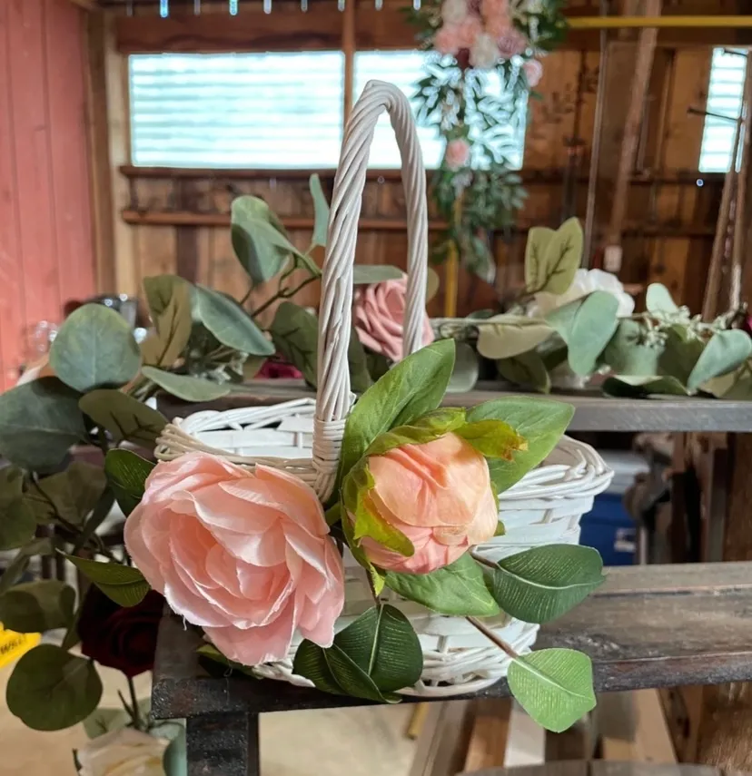 White Whicker Flower Girl Basket
