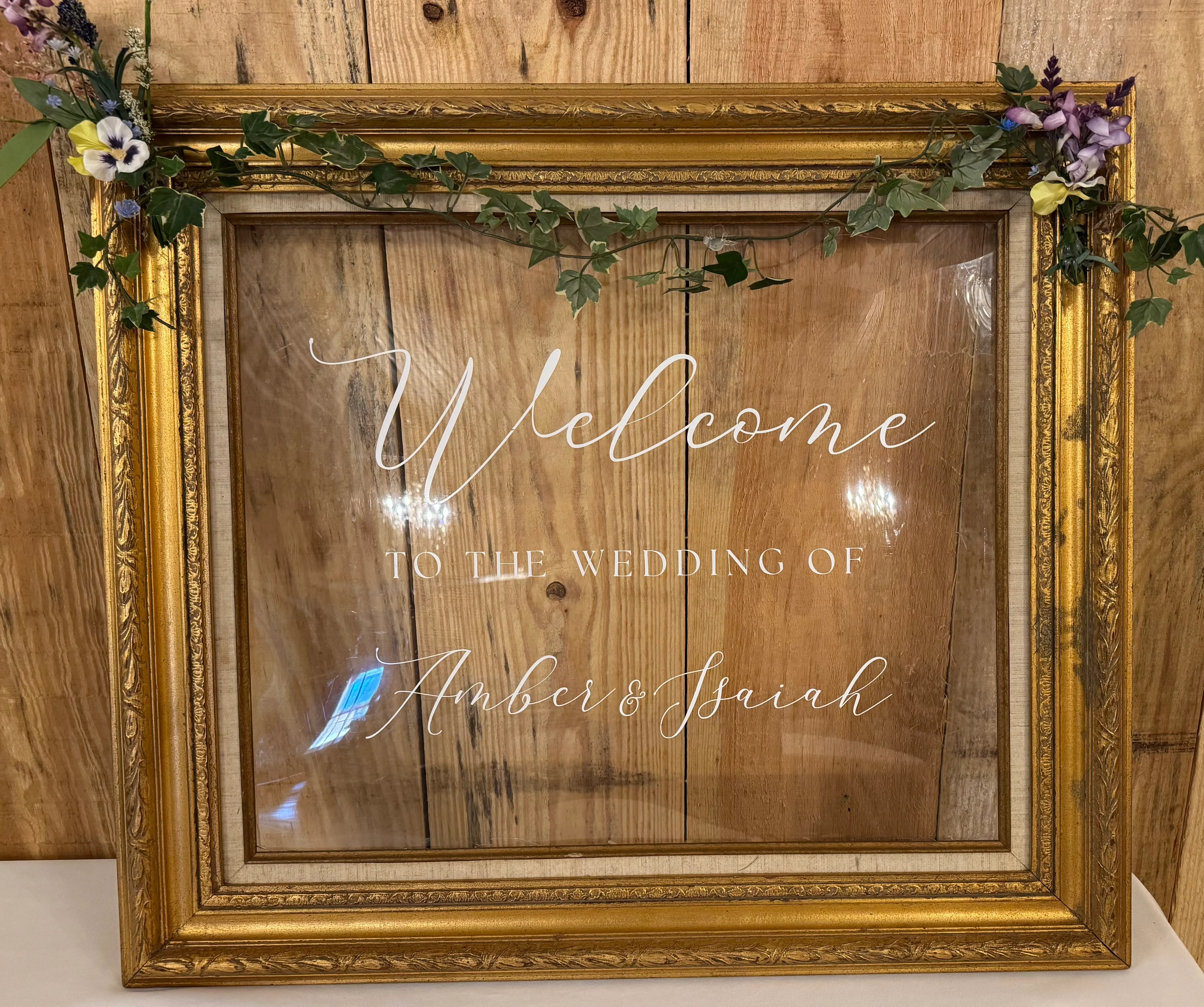 Welcome Gold Frame with plexiglass (32" w x 28" h)