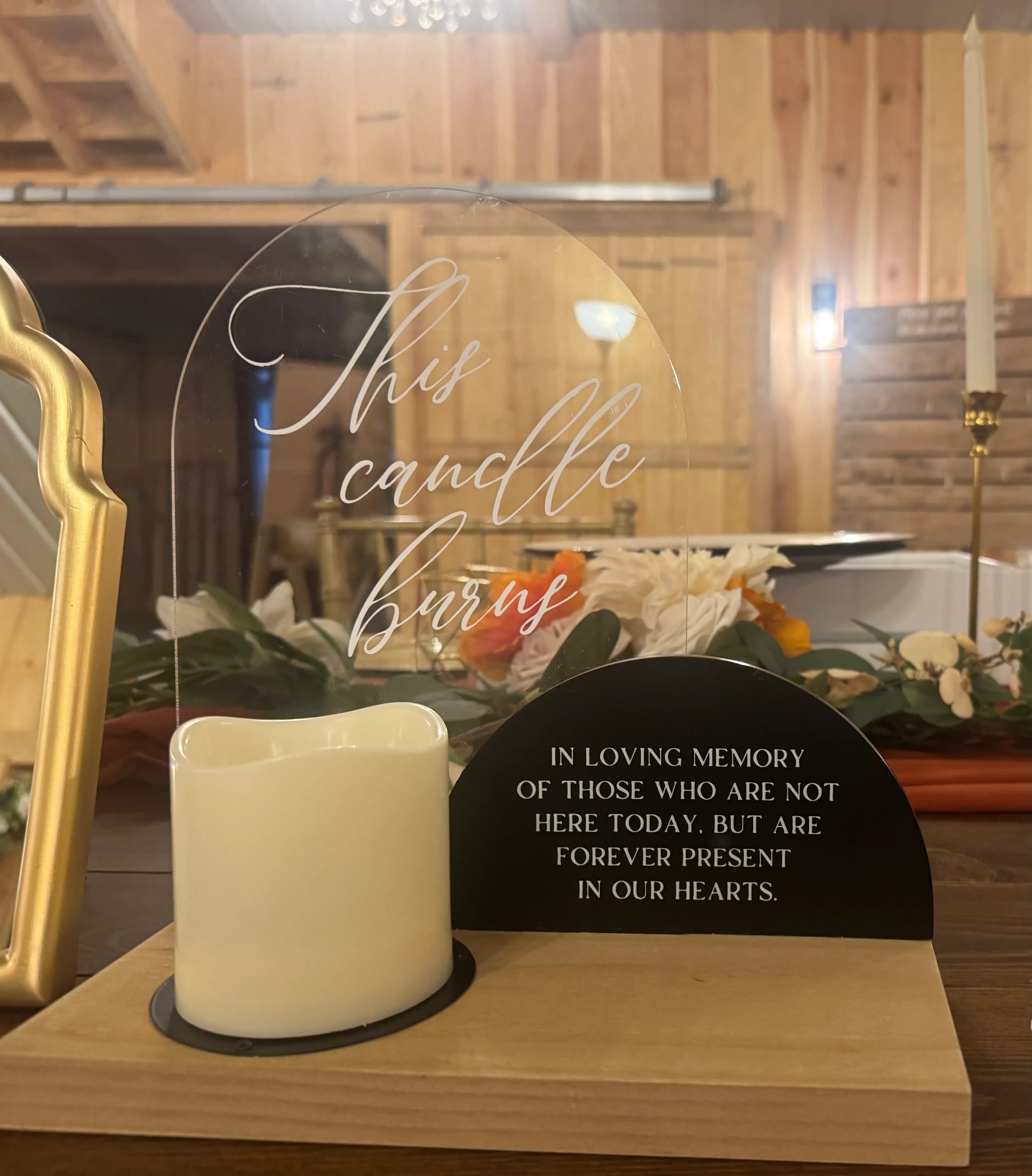 "This Candle Burns" wood & black sign with candle (11" tall x 10" wide)