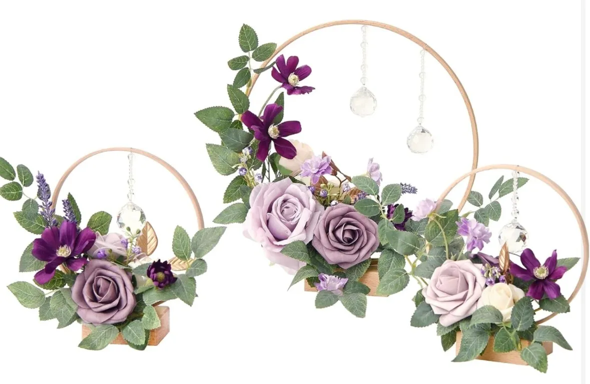 Ling’s Moments Hoop Wreath Floral Centerpieces in Lilac & Gold 