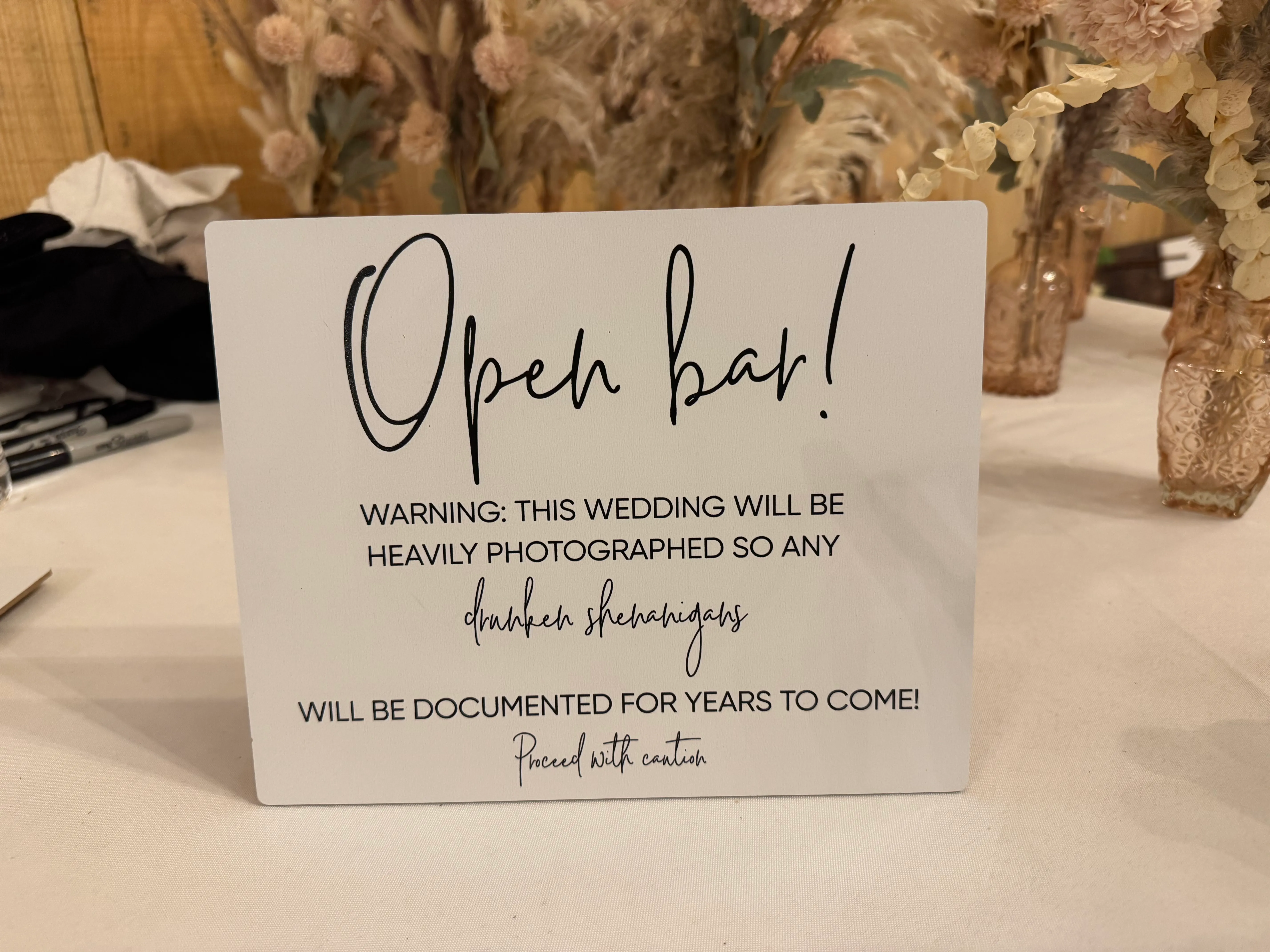 White "Open Bar" Sign