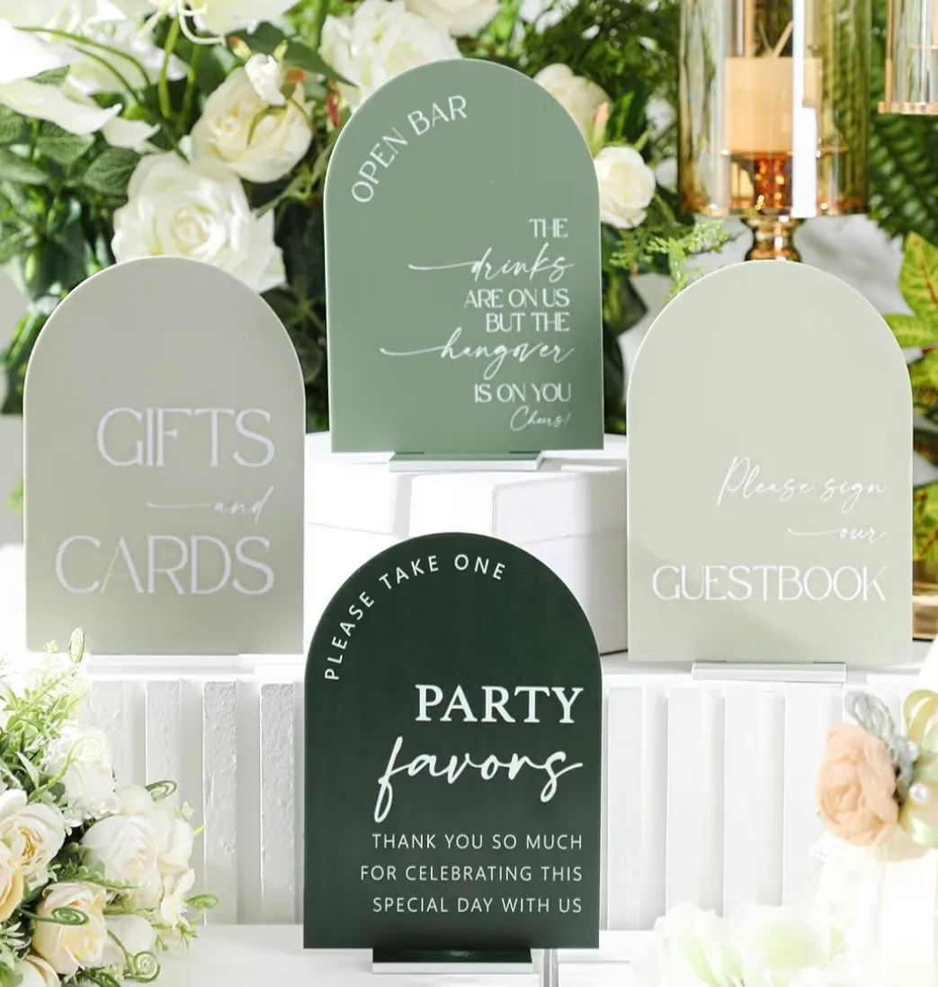 4 Sage Green Signs (Gifts & Cards, Favors, Guestbook, & Open Bar)