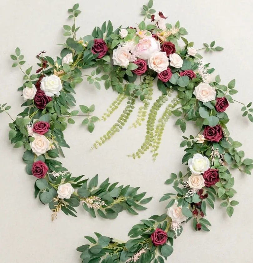 Ling’s Moments 9.5’ Romantic Marsala & Blush Arch Flower Swag