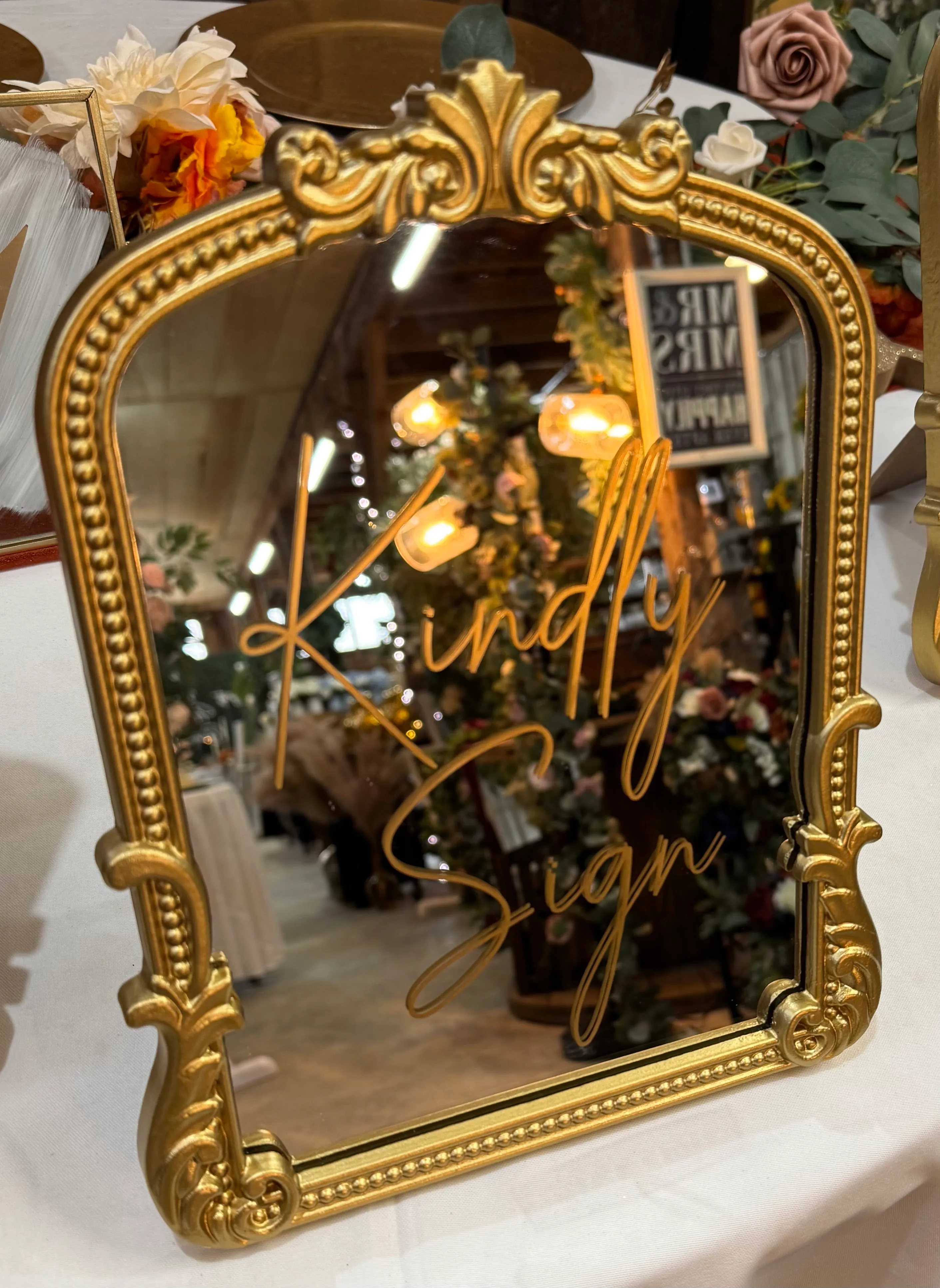 "Kindly Sign" Small Gold Mirror (Lettering cannot be removed)