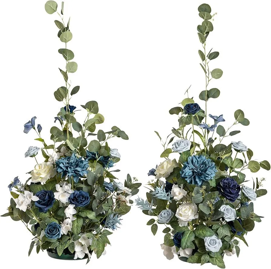 Alter Decor Freestanding or Barrel Arrangement Flowers in Dusty Blue & Navy