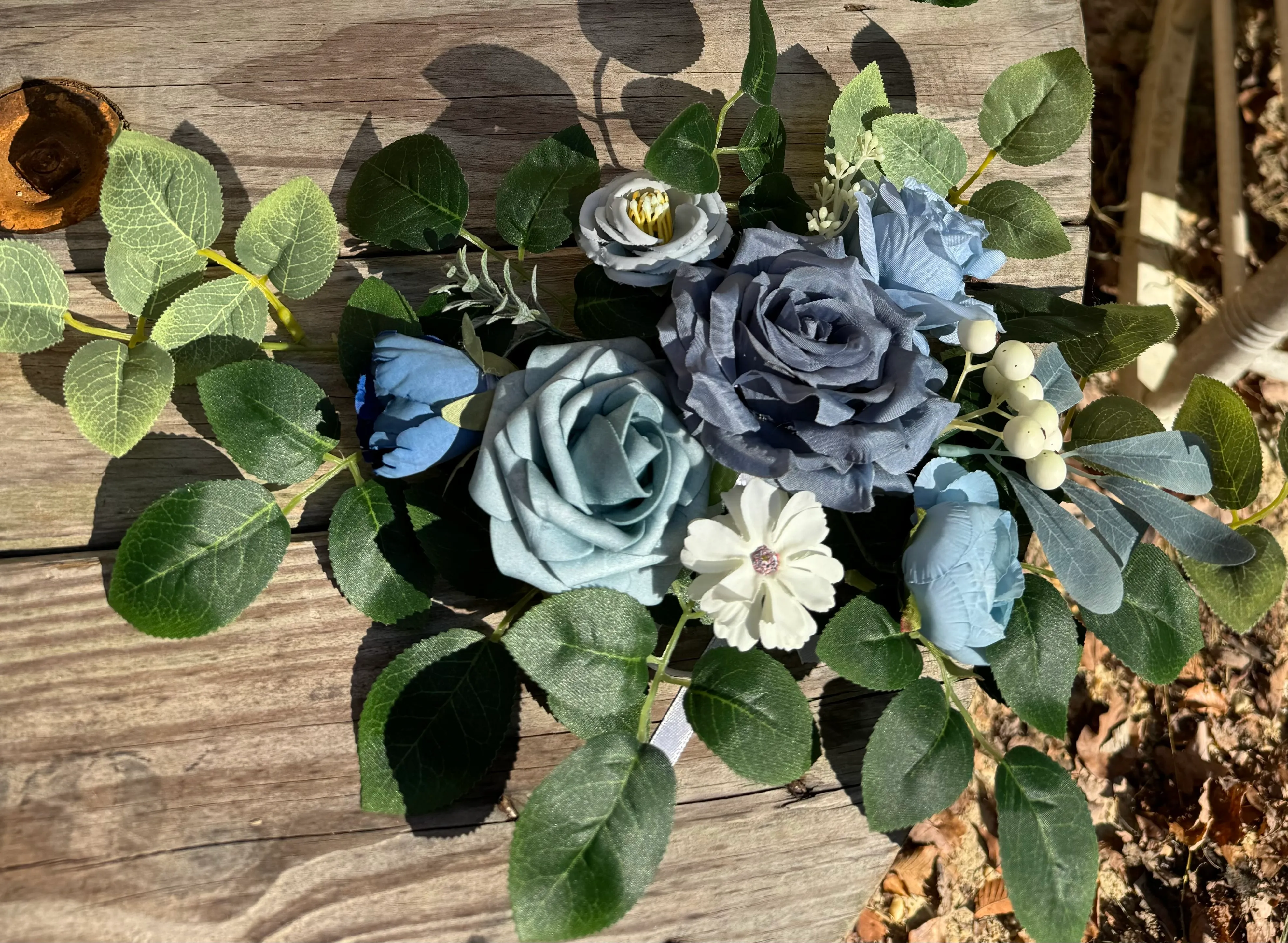 18” Dusty Blue & White Arch or Sign Arrangements