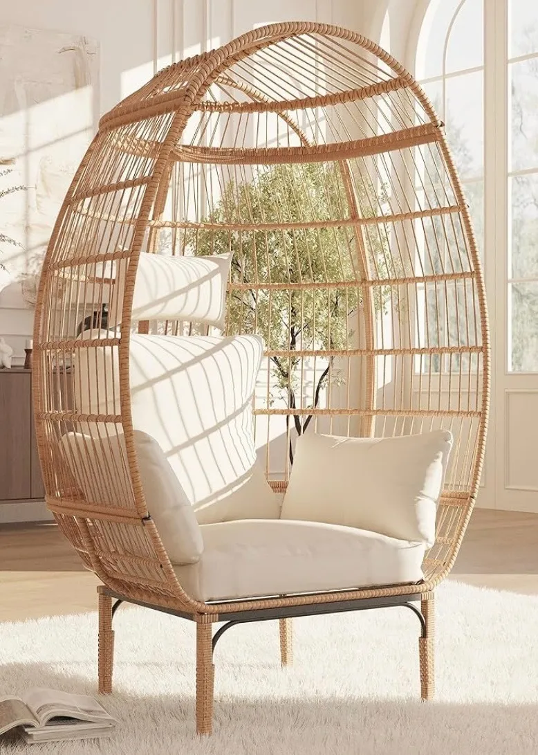 Oversized Wicker Egg Chair with 5 Cushions