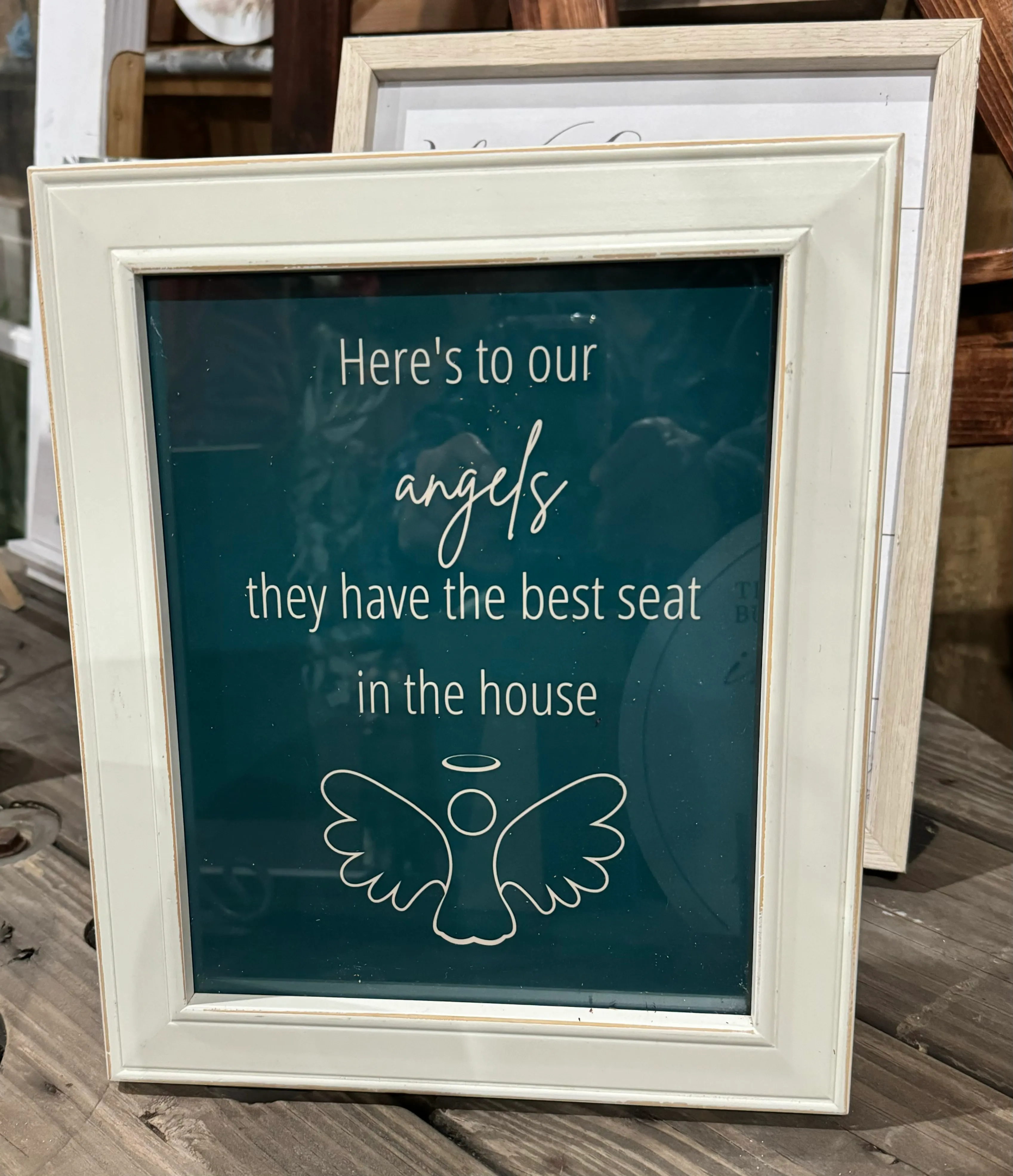 “Here’s To Our Angels They Have The Best Seat In The House” Framed Sign