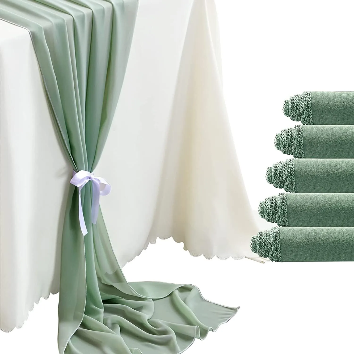 Sage Green Chiffon Table Runners (10 ft.)