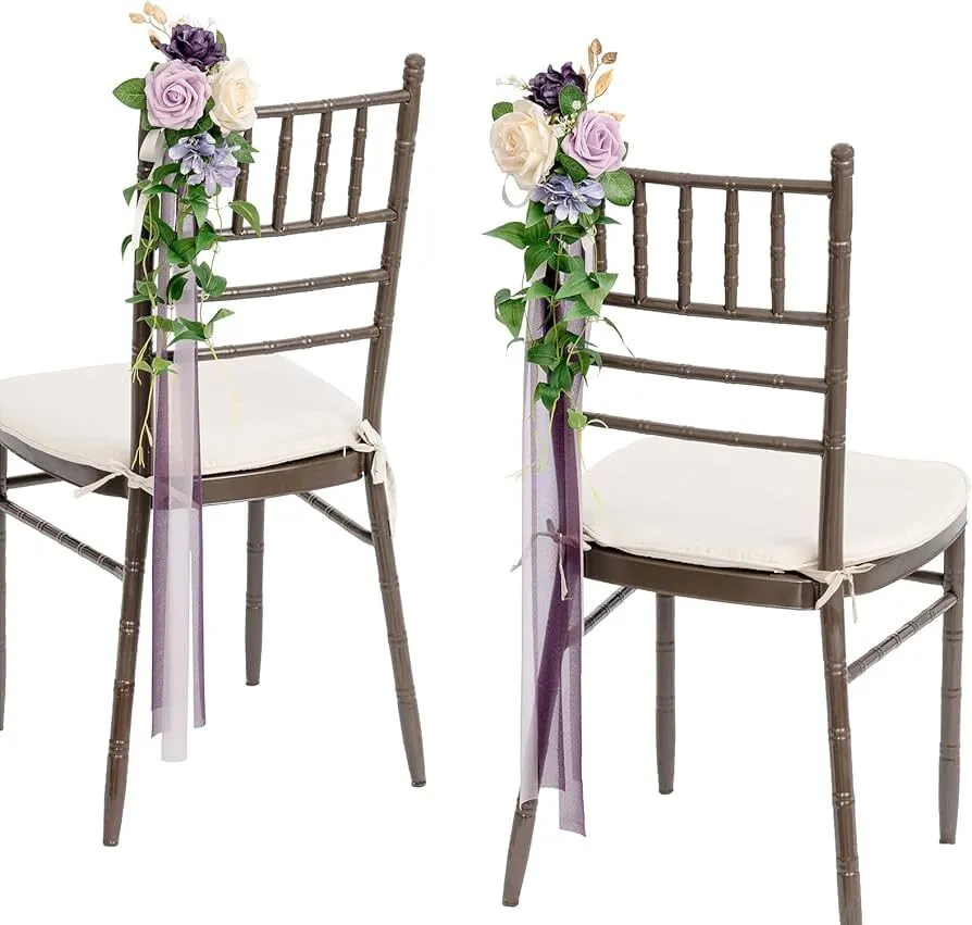 Wedding Hanging Chairback Flowers in Lilac & Gold