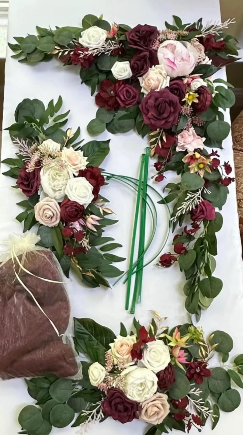 Ling’s Moments 3-piece Set of Romantic Marsala & Blush Flowers for Arch/Gazebo/Signs/Mirrors 