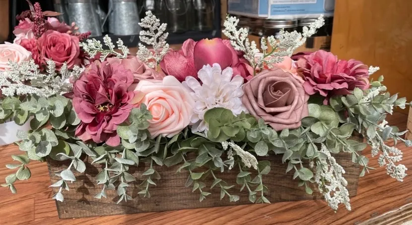 Ling’s Moments Dusty Rose Flower Arrangements in Wood Boxes
