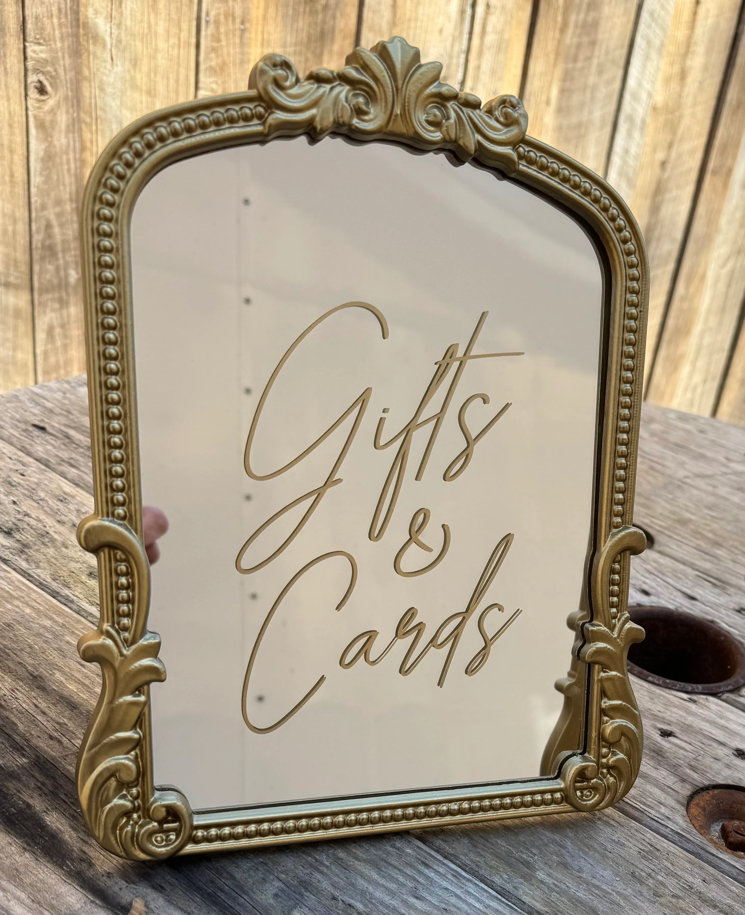 "Gifts & Cards" Small Gold Mirror  (Lettering cannot be removed)