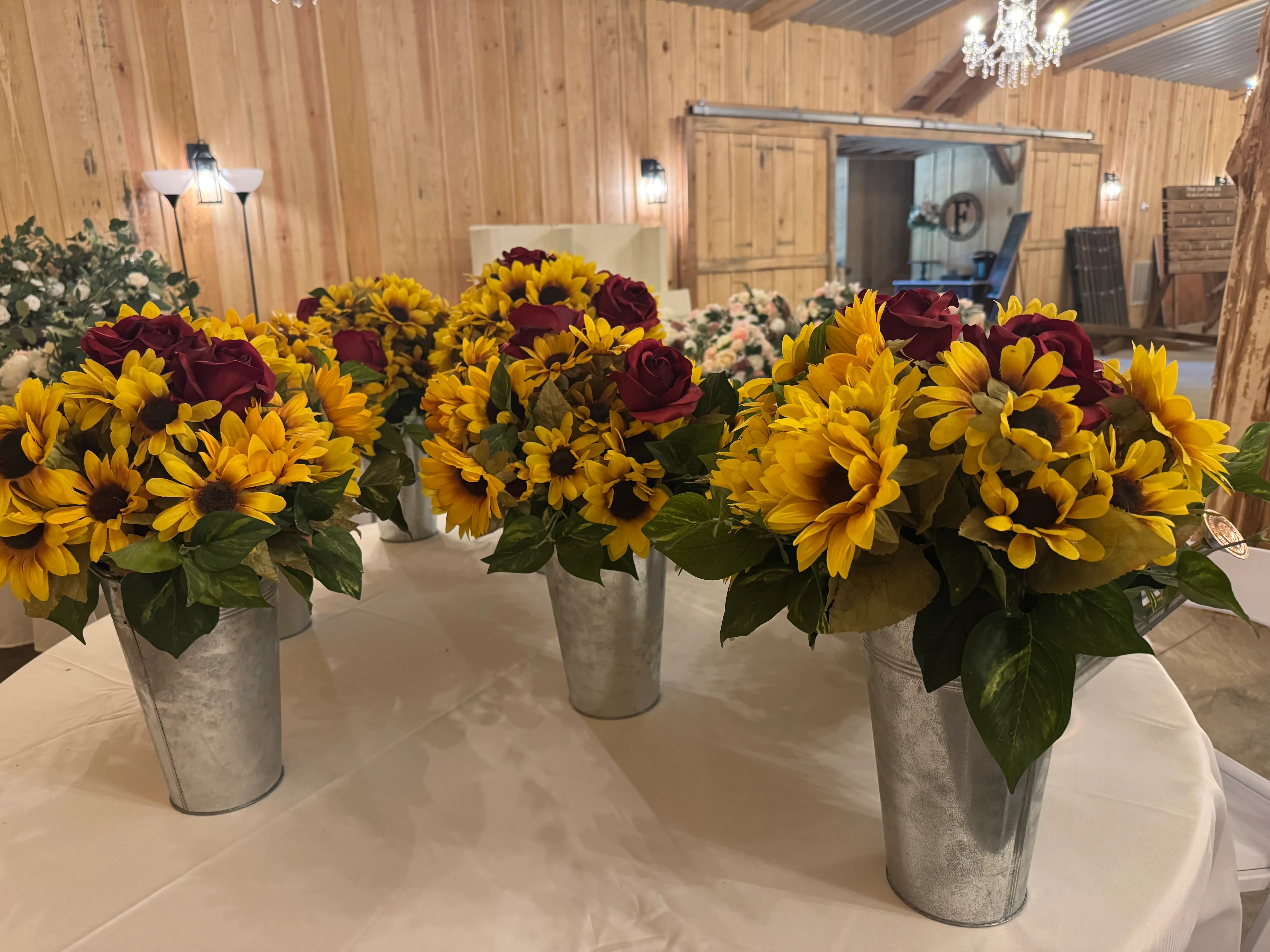 Sunflower & Rose Arrangements in Tall Metal Galvanized Cans (18" Tall)