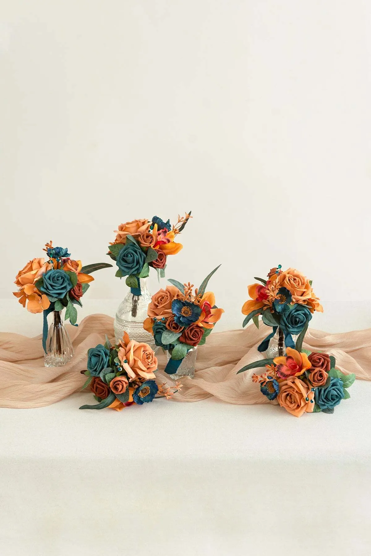 Mini Centerpiece Flowers in Dark Teal & Burnt Orange
